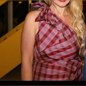 J. Crew Pink Plaid, Silk Asymmetrical  Sheath Dress with bows